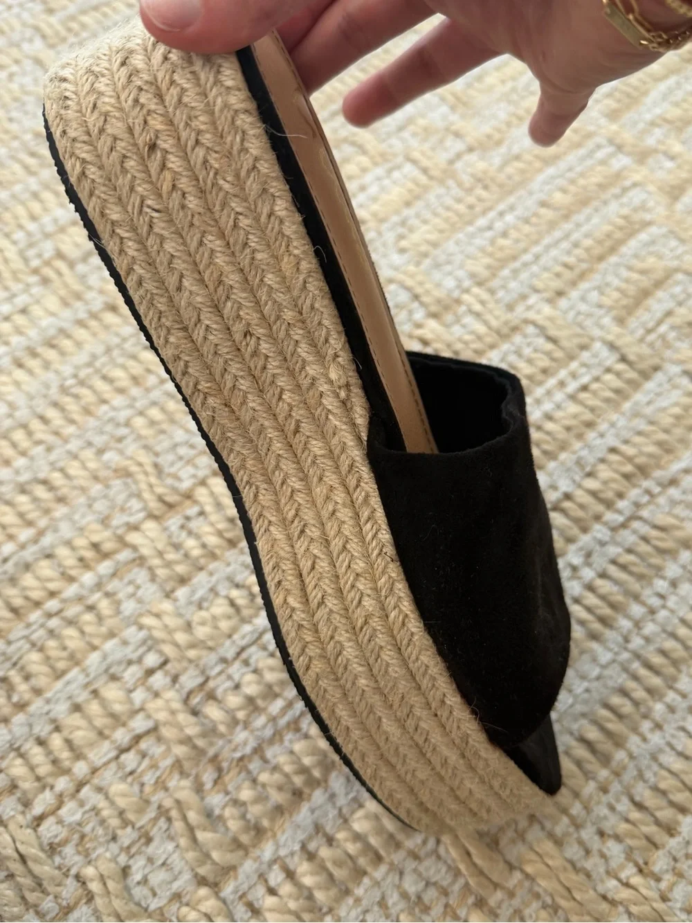 Womens Black Espadrille Platform Slide Sandals
